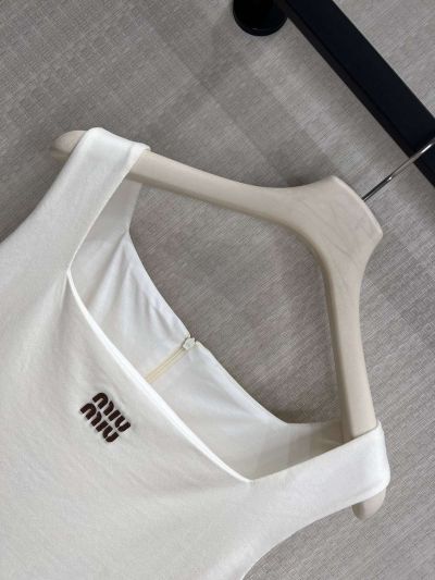 Miu Miu Square Neck Embroidered Top in White