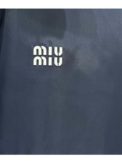 Miu Miu Stand Collar Drawstring Jacket in Navy