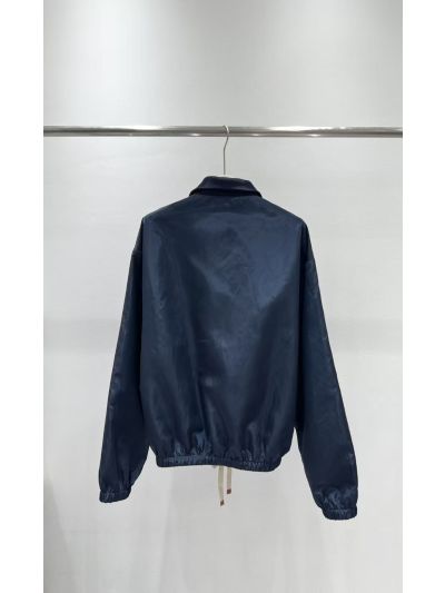 Miu Miu Stand Collar Drawstring Jacket in Navy