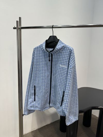 Miu Miu Stand Collar Embroidered Set in Light Blue and White
