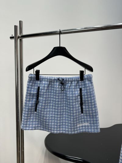 Miu Miu Stand Collar Embroidered Set in Light Blue and White