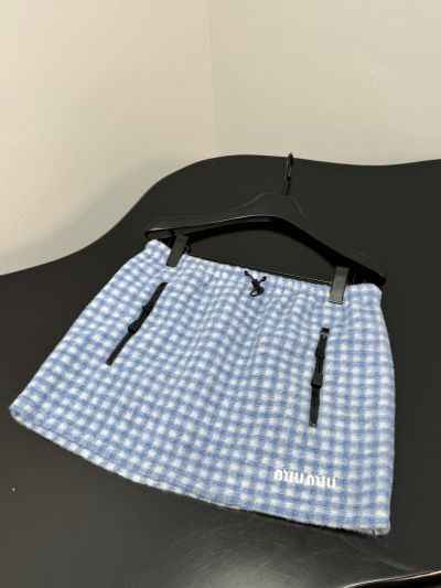 Miu Miu Stand Collar Embroidered Set in Light Blue and White