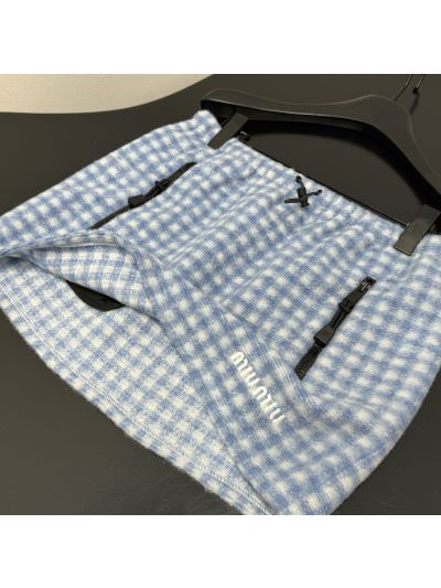 Miu Miu Stand Collar Embroidered Set in Light Blue and White