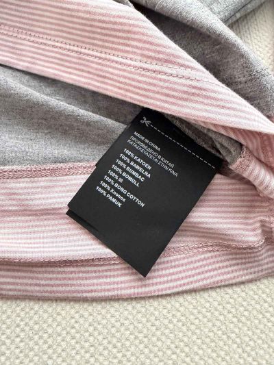 Miu Miu Striped Contrast-Trim T-Shirt in Grey and Pink