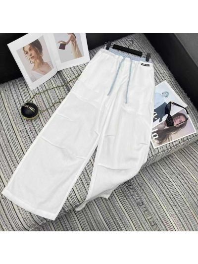 Miu Miu Striped Linen Pants in White