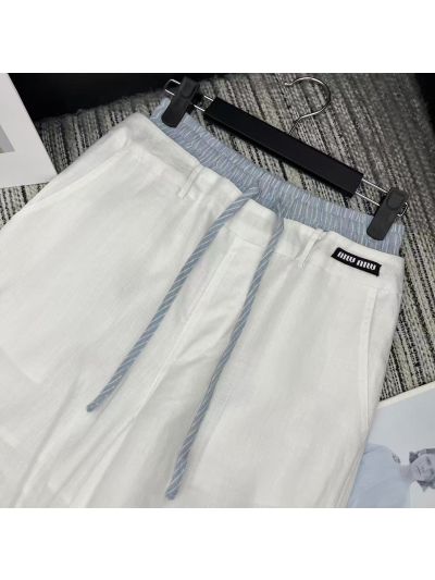 Miu Miu Striped Linen Pants in White