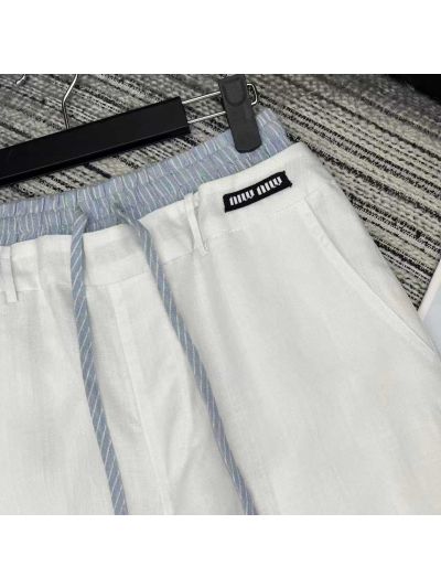 Miu Miu Striped Linen Pants in White