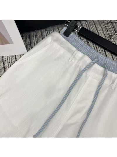 Miu Miu Striped Linen Pants in White