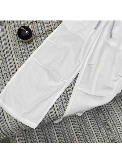 Miu Miu Striped Linen Pants in White