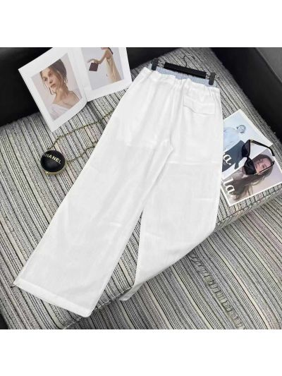 Miu Miu Striped Linen Pants in White