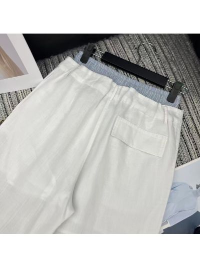 Miu Miu Striped Linen Pants in White
