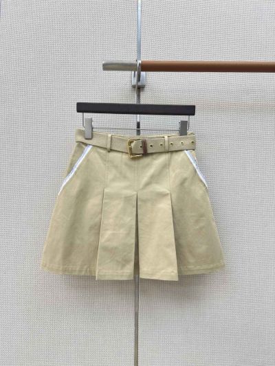 Miu Miu Turn-Down Collar Belted Skirt in Beige