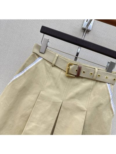 Miu Miu Turn-Down Collar Belted Skirt in Beige