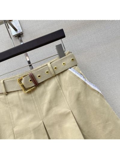 Miu Miu Turn-Down Collar Belted Skirt in Beige