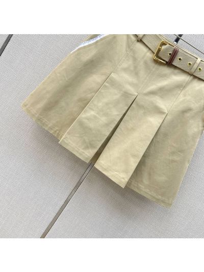 Miu Miu Turn-Down Collar Belted Skirt in Beige