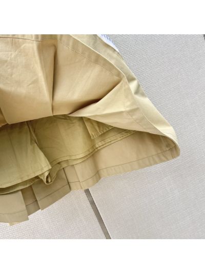 Miu Miu Turn-Down Collar Belted Skirt in Beige