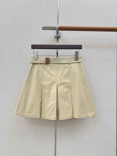 Miu Miu Turn-Down Collar Belted Skirt in Beige