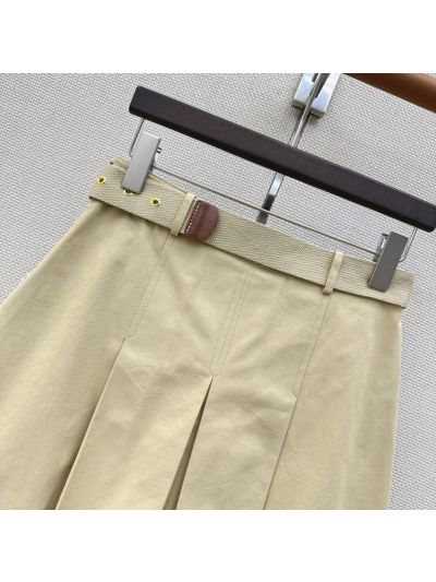 Miu Miu Turn-Down Collar Belted Skirt in Beige