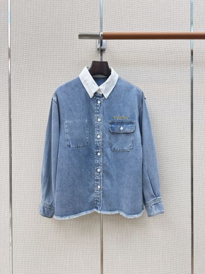 Miu Miu Turn-Down Collar Denim Shirt in Light Blue