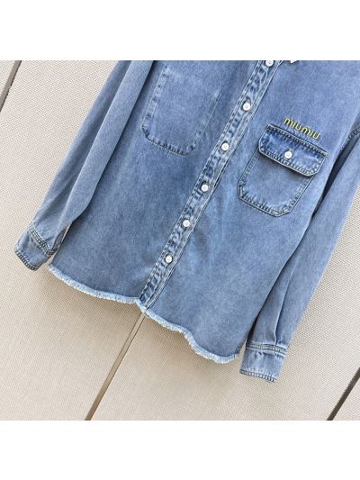 Miu Miu Turn-Down Collar Denim Shirt in Light Blue