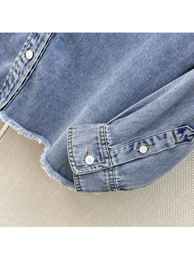 Miu Miu Turn-Down Collar Denim Shirt in Light Blue