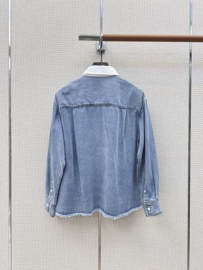 Miu Miu Turn-Down Collar Denim Shirt in Light Blue