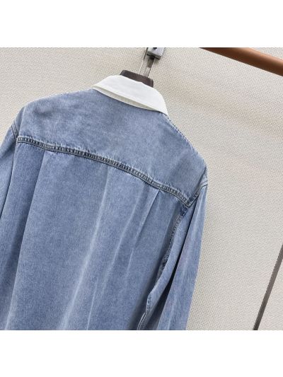 Miu Miu Turn-Down Collar Denim Shirt in Light Blue