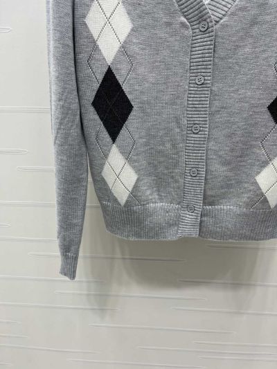 Miu Miu Turn-Down Collar Long Sleeve Cardigan in Grey and Black