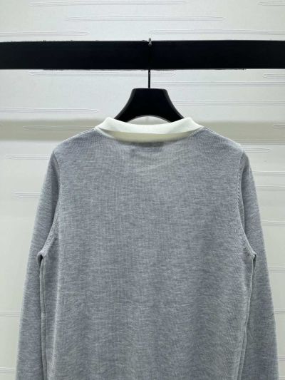 Miu Miu Turn-Down Collar Long Sleeve Cardigan in Grey and Black