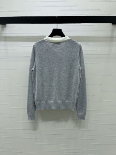 Miu Miu Turn-Down Collar Long Sleeve Cardigan in Grey and Black