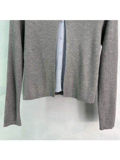 Miu Miu Turn-Down Collar Long Sleeve Cardigan in Grey