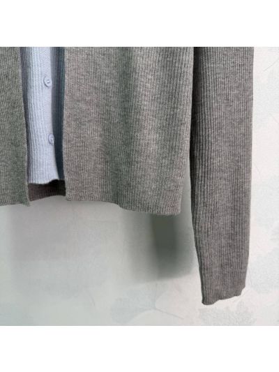 Miu Miu Turn-Down Collar Long Sleeve Cardigan in Grey