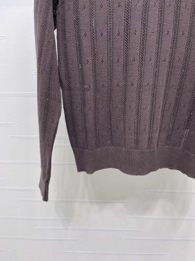 Miu Miu Turn-Down Collar Long Sleeve Knit Top in Brown