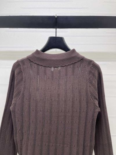 Miu Miu Turn-Down Collar Long Sleeve Knit Top in Brown