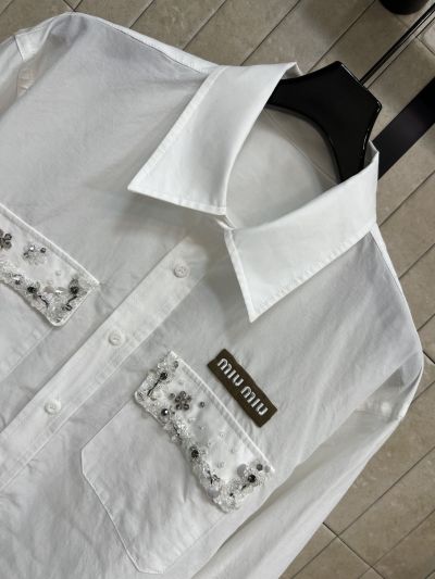 Miu Miu Turn-Down Collar Long Sleeve Set in White