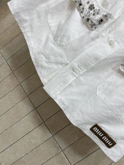 Miu Miu Turn-Down Collar Long Sleeve Set in White