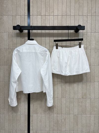 Miu Miu Turn-Down Collar Long Sleeve Set in White