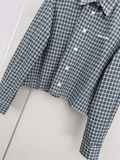 Miu Miu Turn-Down Collar Long Sleeve Shirt in Green and White