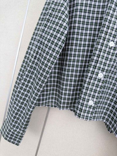 Miu Miu Turn-Down Collar Long Sleeve Shirt in Green and White