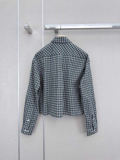 Miu Miu Turn-Down Collar Long Sleeve Shirt in Green and White