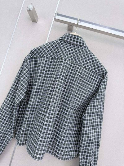 Miu Miu Turn-Down Collar Long Sleeve Shirt in Green and White