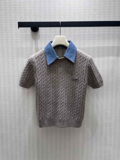 Miu Miu Turn-Down Collar Long Sleeve Shirt in Grey