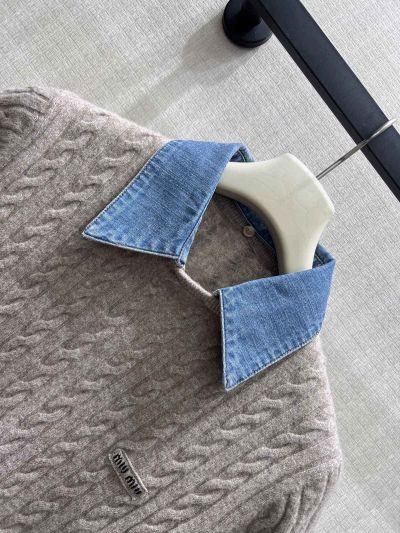 Miu Miu Turn-Down Collar Long Sleeve Shirt in Grey