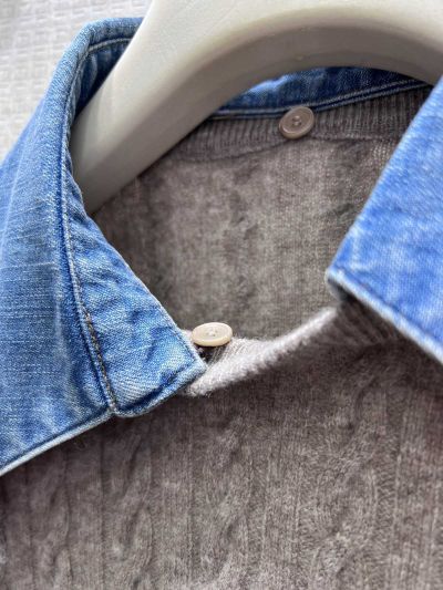 Miu Miu Turn-Down Collar Long Sleeve Shirt in Grey