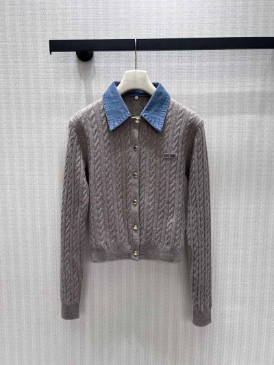 Miu Miu Turn-Down Collar Long Sleeve Shirt in Grey