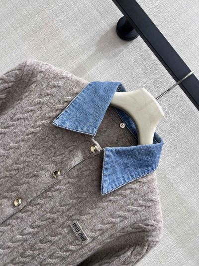 Miu Miu Turn-Down Collar Long Sleeve Shirt in Grey