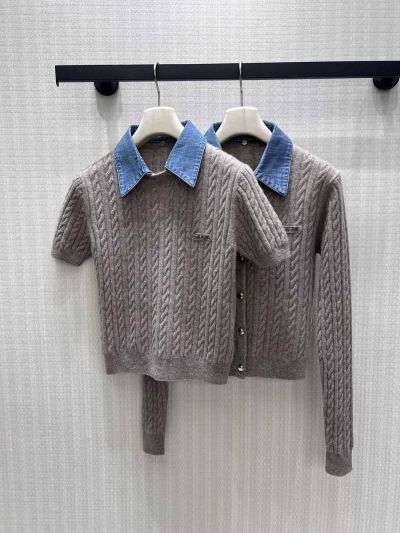 Miu Miu Turn-Down Collar Long Sleeve Shirt in Grey