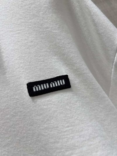 Miu Miu Turn-Down Collar Long Sleeve Top in White