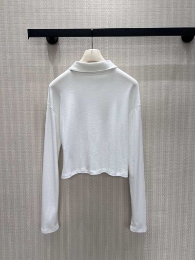 Miu Miu Turn-Down Collar Long Sleeve Top in White