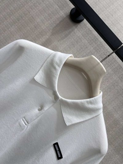 Miu Miu Turn-Down Collar Long Sleeve Top in White